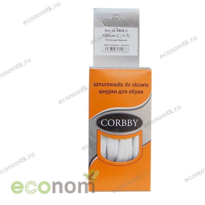 Шнурки 120 см белые плоские х/б Corbby Шнурки 120 см белые плоские х/б Corbby