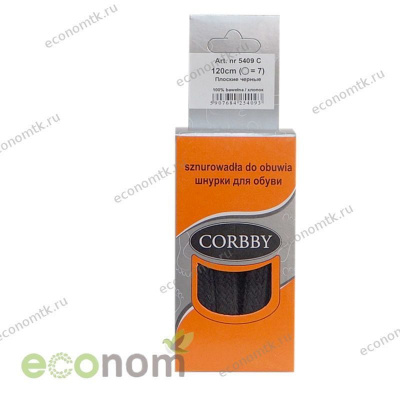 Шнурки 120 см черные плоские х/б Corbby Шнурки 120 см черные плоские х/б Corbby