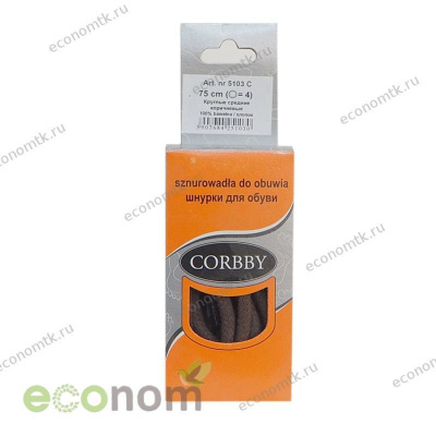 Шнурки 75 см коричневые круглые средние х/б Corbby Шнурки 75 см коричневые круглые средние х/б Corbby
